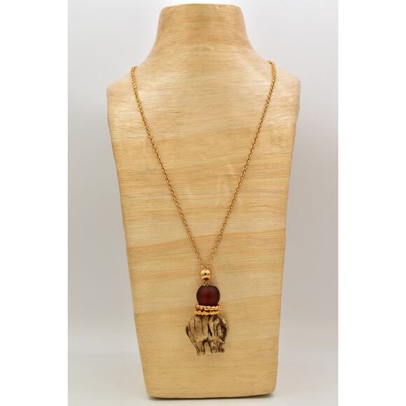 Vintage Resin Elephant Pendant Lucite Amber Gold Tone Chain Chunky 1980s Bin2 - Picture 8 of 11